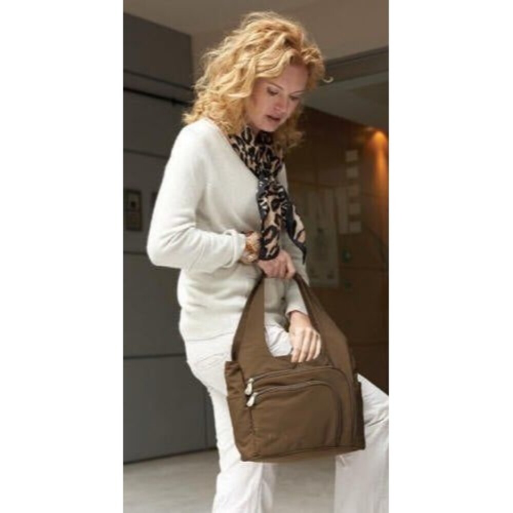 AmeriBag Zena Chocolate Brown Nylon Integrated Organizer Hobo Shoulder Bag